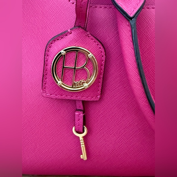 Henri Bendel Large West 57th Satchel Fuchsia Pink Saffiano Leather Crossbody Bag - Picture 5 of 16